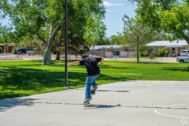 A skateboarder enjoys the day at Bellemah Park in Albuquerque's Jackson Area.