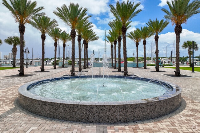 Water fountain at the Riviera Beach Marina Village boardwalk.