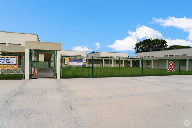 The side entrance to Calusa Elementary School in Miami, FL.