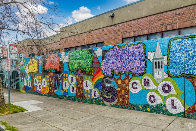 Colorful murals can be found covering Willard Middle School in West Berkeley.