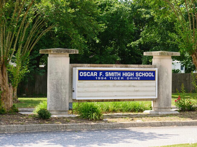 School entrance signage at Oscar F Smith High.