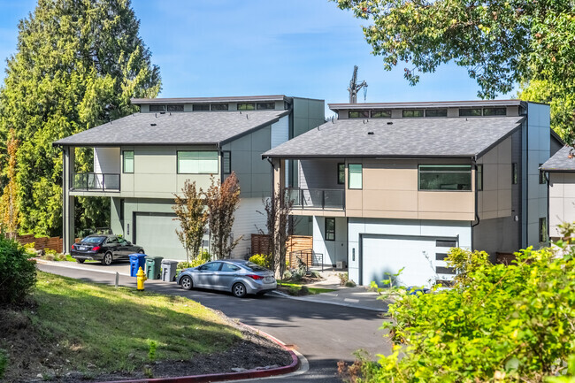 A row of town homes in a quiet cul de sac in Newport.