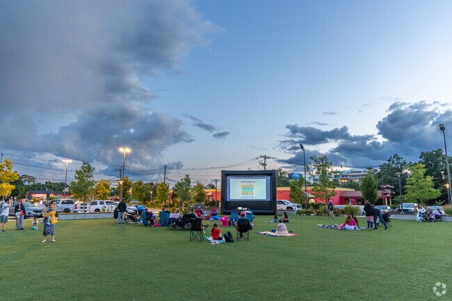 A spectacular sunset at The Movies On The Green event at Woburn Village in Woburn, MA.
