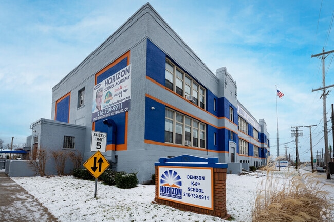 Horizon Science Academy-Denison Middle School's name gleams proudly on the building.