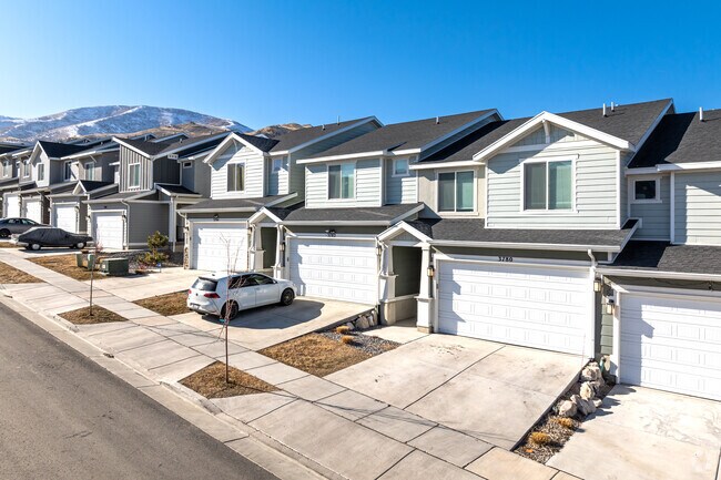 Newly built townhomes in Magna have views of the Oquirrh Mountains.