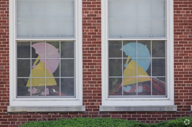 Spring decorations graces the windows at Gillette Elementary School in Long Hill.