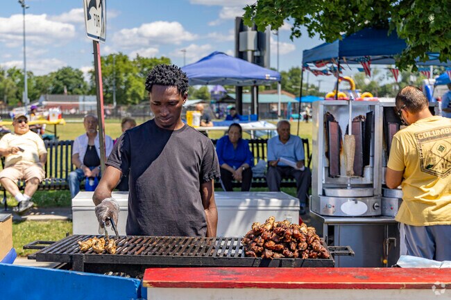 Freshly grilled meats and sandwiches are available for purchase at the Elmwood Park Street Fair.
