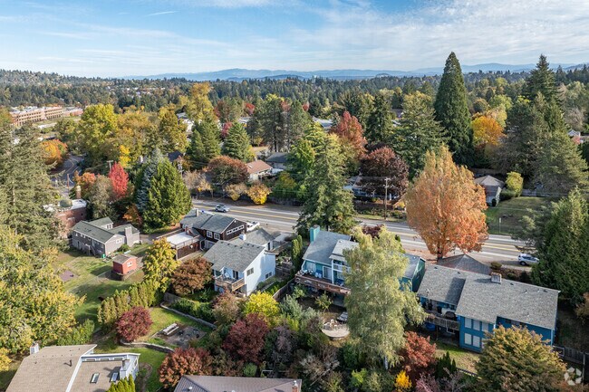 West Portland Park features mature trees and landscaping.
