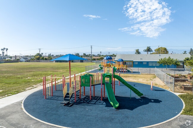 There are multiple playgrounds at Harrington Elementary School in the Cal-Gisler neighborhood.
