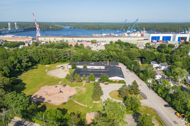 Aerial view of the Fisher-Mitchell School campus.