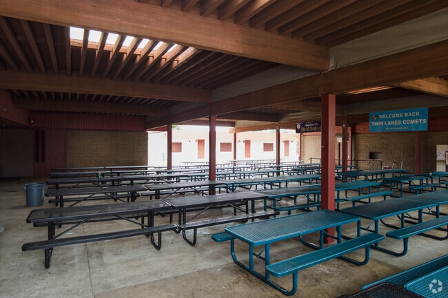 Covered outdoor lunch are allows kids to get some fresh air out of the classroom.