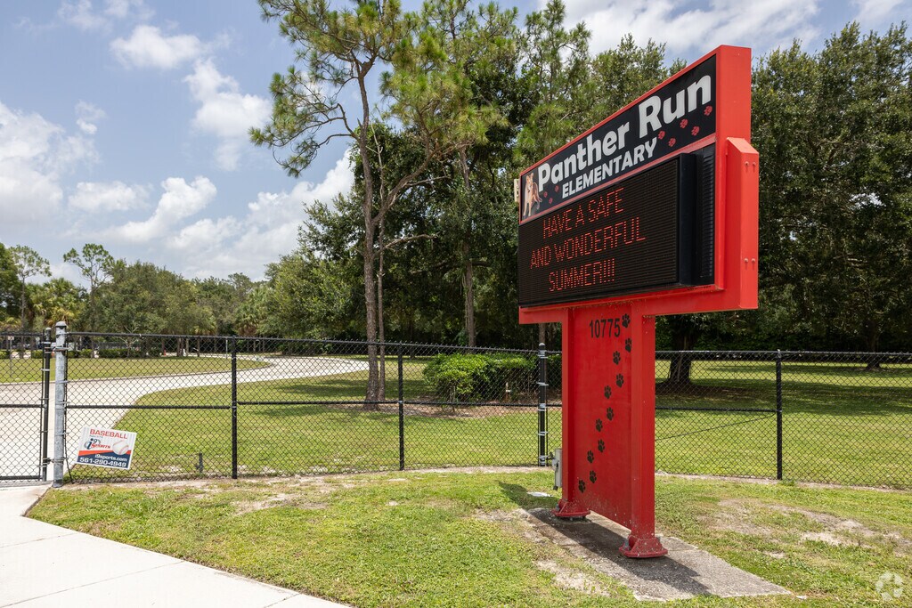 Panther Run Elementary School entrance and signage.