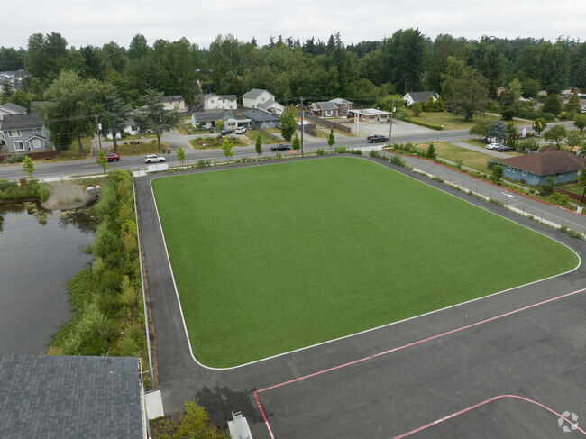 Harvard Elementary School has a well-maintained athletic field.