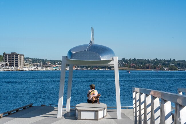 Westlake residents enjoy quiet time with their dogs by looking out into Lake Union.