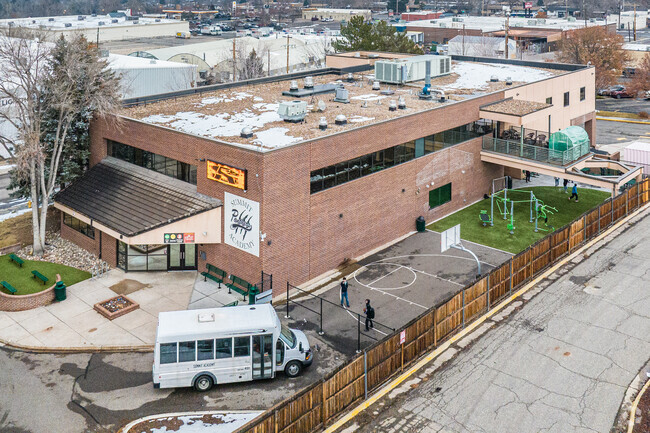Summit Academy dropoff area in Denver Colorado on a winter afternoon.