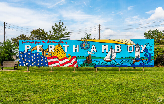 The Perth Amboy banner welcome sign is quite colorful and patriotic in Maurer, Perth Amboy, NJ.