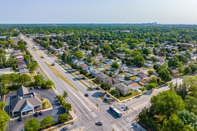 A view of the the River Bend Neighborhood and Downtown Milwaukee in the distance.