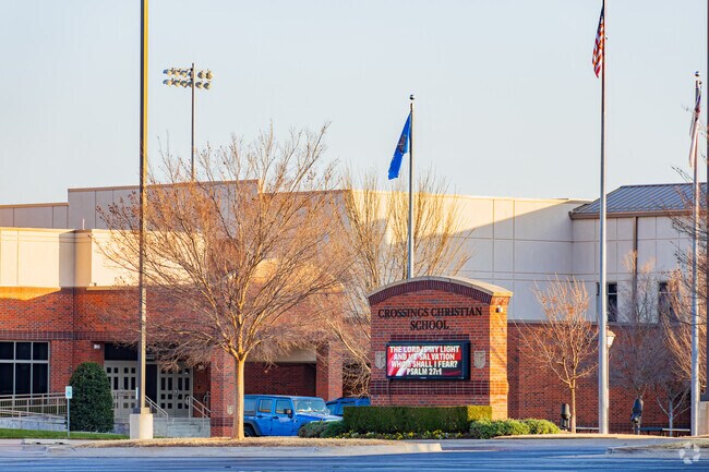 Close up shot of the signage of Crossings Christian School.
