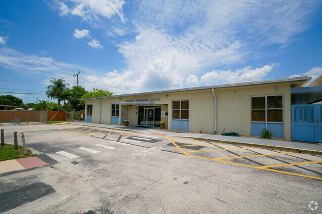 Audubon Elementary School has colorful blue accents.