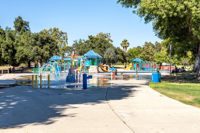 Kids cool off at Cucamonga Guasti splashpad, a short drive from Rochester.