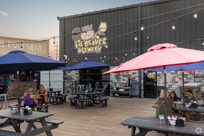 Little Beaver Brewery is a great place for dinner with friends as the sun sets behind the patio.