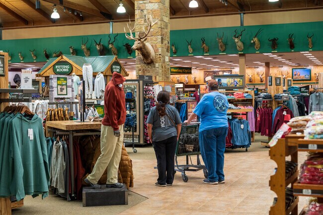 Visit Cabela’s for outdoor gear near Mustang Ridge.