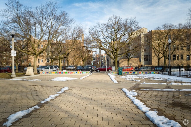 A view of Buttercup Park provides wide walkways for parkgoers'.