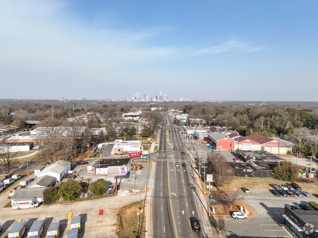 An aerial view of the distance to Uptown Charlotte from Oakhurst.