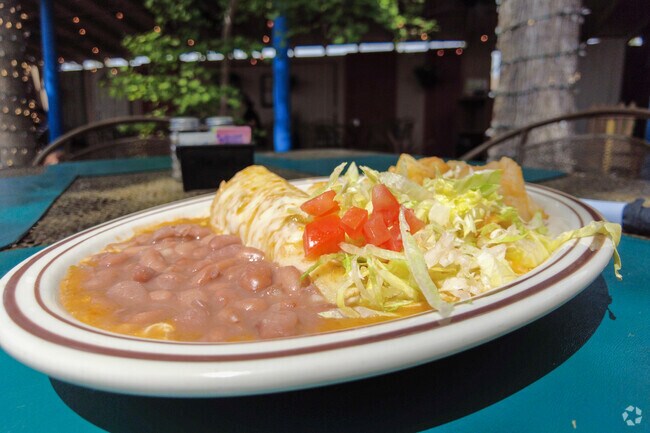 El Patios best seller the green chile chicken enchilada.