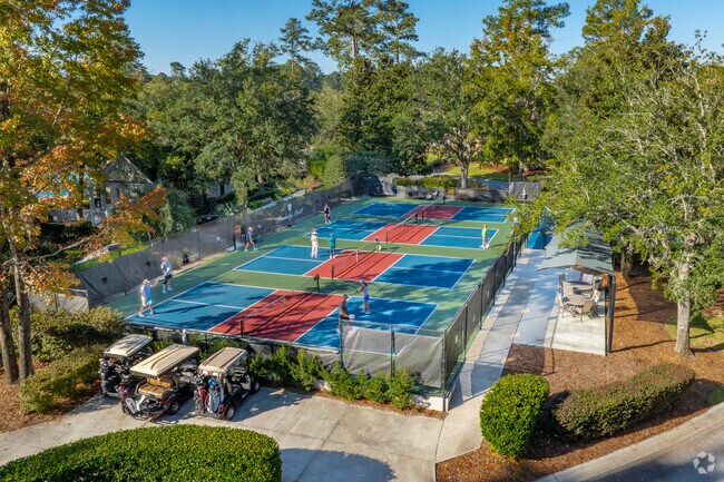 Pickleball is a favorite activity for many of the Berkley Hall members.