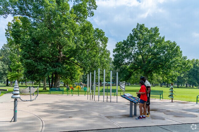 The interactive music garden is a fun place to try out new instruments at Bob Noble Park.