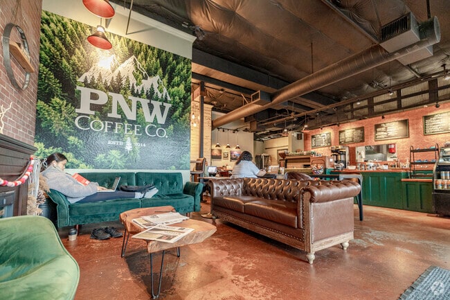 Students enjoy the cosy PNW Coffee Co while studying in downtown Auburn.