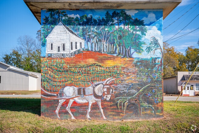 This mural sits along the train tracks in one of the small towns around the Pleasant Lake area.