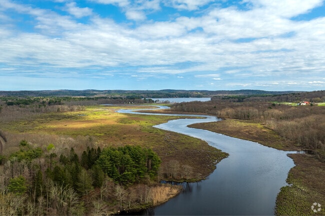 The winding Quaboag River characterize the charm of Brookfield, Massachusetts.