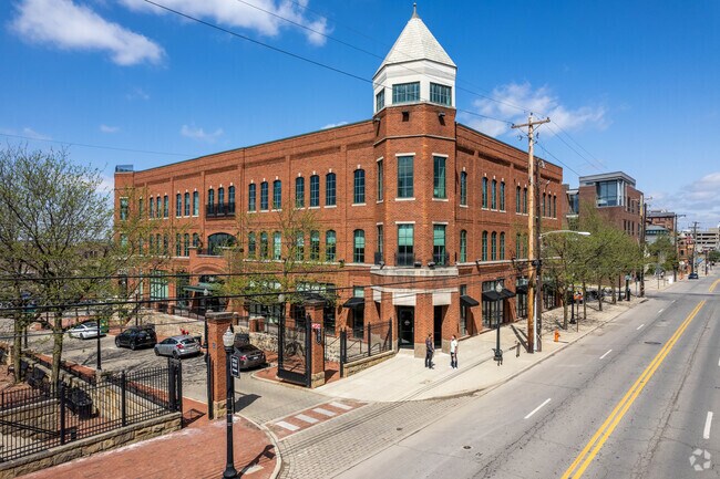 The Brewery District is filed with refurbished factory and warehouse buildings.