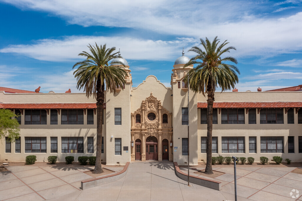 The Safford K-8 School stately entrance inspires students and teachers alike in Armory Park.
