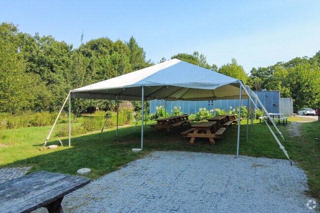 Outdoor seating at Casco Bay High allows students to socialize at lunch in North Deering.