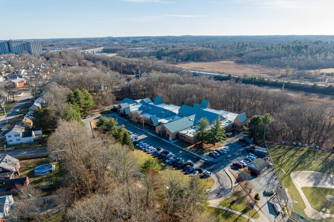 A view looking south with the Dr. Gertrude Bailey Elementary School in Lowell, MA.