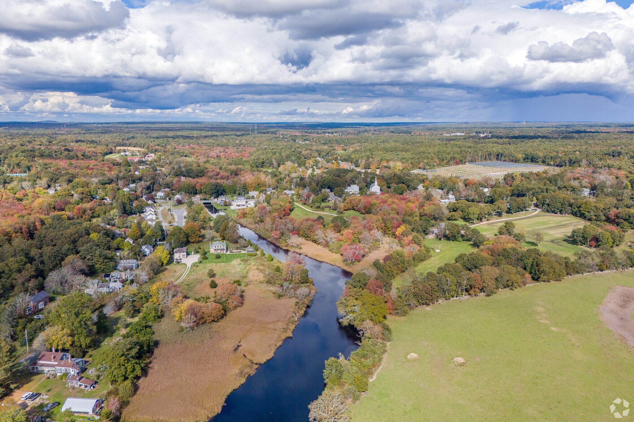 Looking toward the Head of Westport center, the open farmland and suburban development entwine.