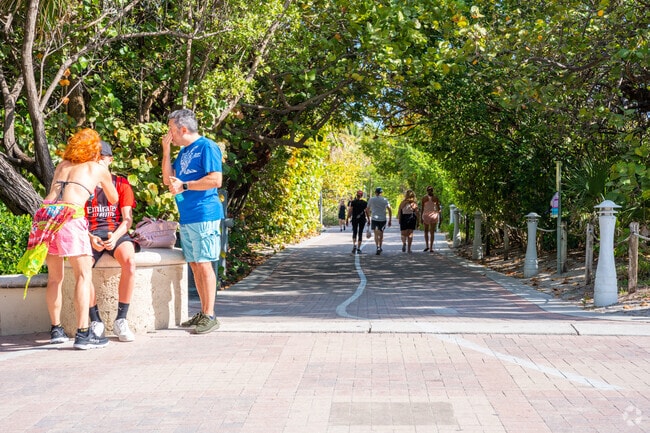 Miami Beach Boardwalk offers areas of shade on its walking paths.