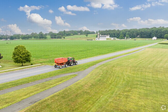 Farm equipment is always moving around on the beautiful roads in Clay, Pennsylvania.