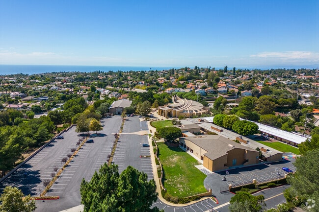 Aerial of St. John Fisher Elementary School and the beautiful Rancho Palos Verdes community.