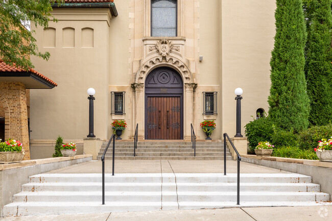 The church is next door to All Saints Catholic School.