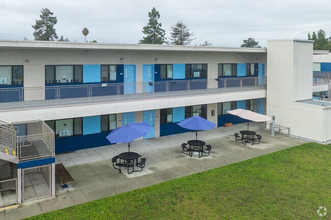 The campus at Kipp Esperanza High School in Palo Alto is new and modern.