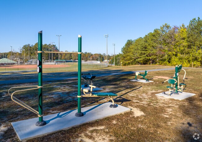 Hunter Recreation Complex has exercise equipment along the walking trail.