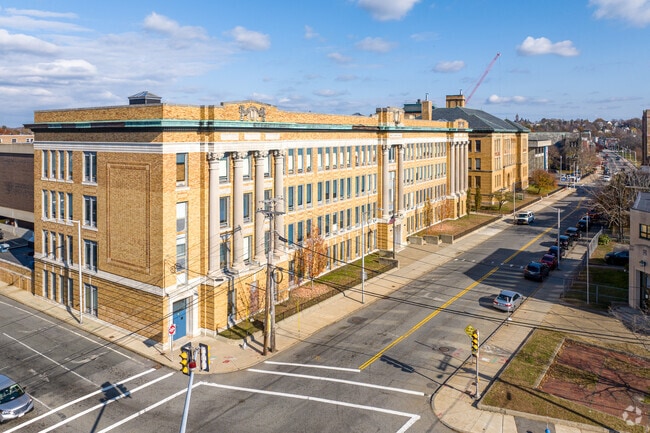 A view of the back corner of the historic Lawrence High School near South West.