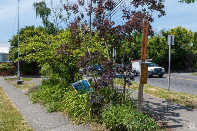 Atkinson Elementary features a small nature garden along SE Division Street in Portland.