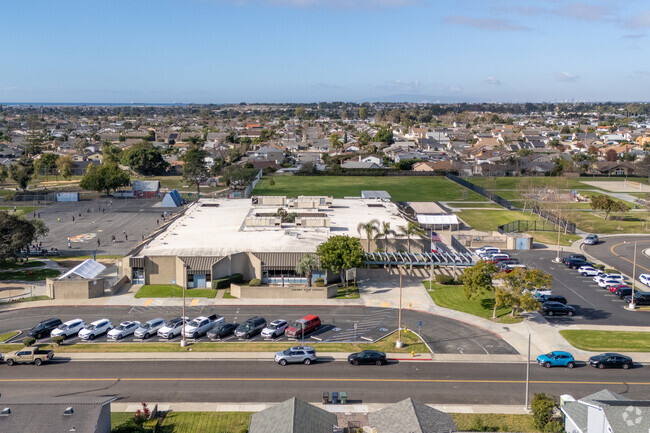 Elevated views of Golden View Elementary School and the surrounding neighborhood.