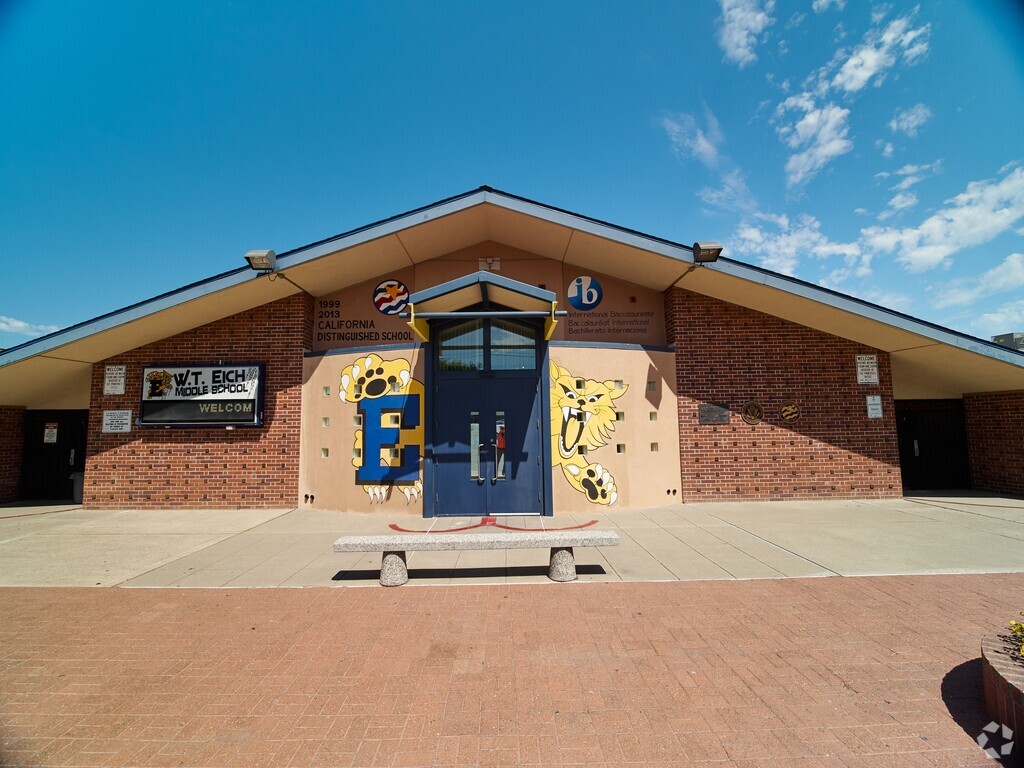 A wide shot of Warren T. Eich Middle School.