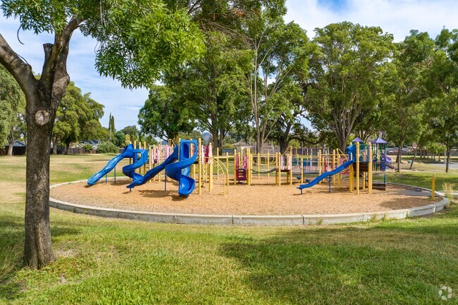 Alex Anderson Elementary School playground has many different play structures in San Jose, CA.